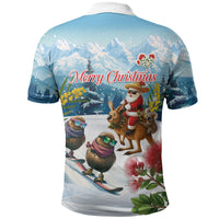 New Zealand and Australia Merry Christmas Polo Shirt Kiwi Birds Skiing and Koala Santa Riding Kangaroo LT03 - Polynesian Pride