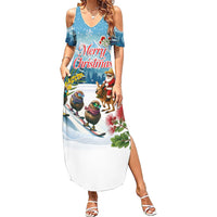 New Zealand and Australia Merry Christmas Summer Maxi Dress Kiwi Birds Skiing and Koala Santa Riding Kangaroo LT03 Women Multicolor - Polynesian Pride