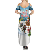 New Zealand and Australia Merry Christmas Summer Maxi Dress Kiwi Birds Skiing and Koala Santa Riding Kangaroo LT03 - Polynesian Pride