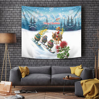 New Zealand and Australia Merry Christmas Tapestry Kiwi Birds Skiing and Koala Santa Riding Kangaroo