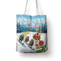 New Zealand and Australia Merry Christmas Tote Bag Kiwi Birds Skiing and Koala Santa Riding Kangaroo