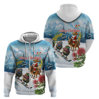 New Zealand and Australia Merry Christmas Zip Hoodie Kiwi Birds Skiing and Koala Santa Riding Kangaroo LT03 - Polynesian Pride