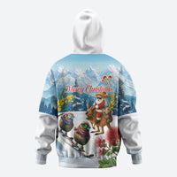 New Zealand and Australia Merry Christmas Zip Hoodie Kiwi Birds Skiing and Koala Santa Riding Kangaroo LT03 - Polynesian Pride