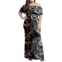 Hawaiian and Japanese Together Family Matching Off Shoulder Maxi Dress and Hawaiian Shirt Polynesian Triball Tattoo Koi Carps and Sakura