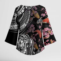 Hawaiian and Japanese Together Kimono Sleeve Blouse Polynesian Triball Tattoo Koi Carps and Sakura - Polynesian Pride