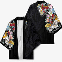 Hawaiian and Japanese Together Kimono Colorful Traditional Japanese Tattoo and Kakau Pattern Black Color - Polynesian Pride