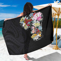 Hawaiian and Japanese Together Sarong Colorful Traditional Japanese Tattoo and Kakau Pattern Black Color