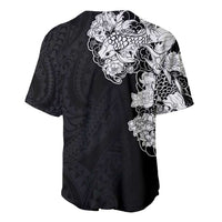 Hawaiian and Japanese Together Baseball Jersey Japanese Koi Fish Tattoo and Kakau Pattern Black Color LT03 - Polynesian Pride