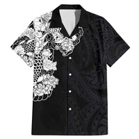 Hawaiian and Japanese Together Family Matching Mermaid Dress and Hawaiian Shirt Japanese Koi Fish Tattoo and Kakau Pattern Black Color