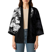 Hawaiian and Japanese Together Kimono Japanese Koi Fish Tattoo and Kakau Pattern Black Color - Polynesian Pride