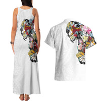 Hawaiian and Japanese Together Couples Matching Tank Maxi Dress and Hawaiian Shirt Colorful Traditional Japanese Tattoo and Kakau Pattern White Color