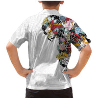 Hawaiian and Japanese Together Family Matching Mermaid Dress and Hawaiian Shirt Colorful Traditional Japanese Tattoo and Kakau Pattern White Color