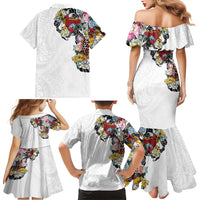 Hawaiian and Japanese Together Family Matching Mermaid Dress and Hawaiian Shirt Colorful Traditional Japanese Tattoo and Kakau Pattern White Color