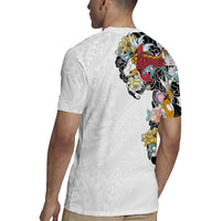 Hawaiian and Japanese Together Rugby Jersey Colorful Traditional Japanese Tattoo and Kakau Pattern White Color