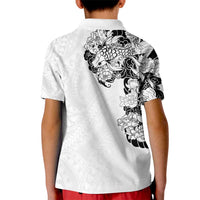 Hawaiian and Japanese Together Kid Polo Shirt Japanese Koi Fish Tattoo and Kakau Pattern White Color