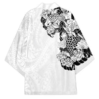 Hawaiian and Japanese Together Kimono Japanese Koi Fish Tattoo and Kakau Pattern White Color - Polynesian Pride