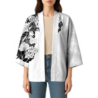 Hawaiian and Japanese Together Kimono Japanese Koi Fish Tattoo and Kakau Pattern White Color - Polynesian Pride