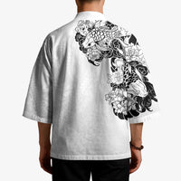 Hawaiian and Japanese Together Kimono Japanese Koi Fish Tattoo and Kakau Pattern White Color - Polynesian Pride