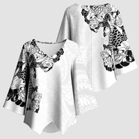 Hawaiian and Japanese Together Kimono Sleeve Blouse Japanese Koi Fish Tattoo and Kakau Pattern White Color - Polynesian Pride