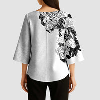 Hawaiian and Japanese Together Kimono Sleeve Blouse Japanese Koi Fish Tattoo and Kakau Pattern White Color - Polynesian Pride