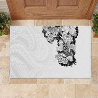Hawaiian and Japanese Together Rubber Doormat Japanese Koi Fish Tattoo and Kakau Pattern White Color LT03 White - Polynesian Pride
