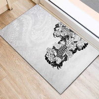 Hawaiian and Japanese Together Rubber Doormat Japanese Koi Fish Tattoo and Kakau Pattern White Color LT03 - Polynesian Pride