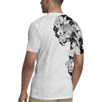 Hawaiian and Japanese Together Rugby Jersey Japanese Koi Fish Tattoo and Kakau Pattern White Color