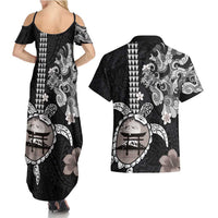 Hawaiian and Japanese Together Couples Matching Summer Maxi Dress and Hawaiian Shirt Japanese Culture and Turtle Kakau Tattoo Black Color