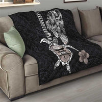Hawaiian and Japanese Together Quilt Japanese Culture and Turtle Kakau Tattoo Black Color