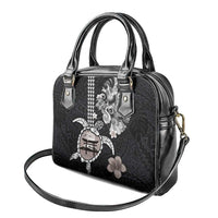 Hawaiian and Japanese Together Shoulder Handbag Japanese Culture and Turtle Kakau Tattoo Black Color