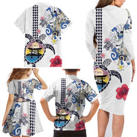Hawaiian and Japanese Together Family Matching Long Sleeve Bodycon Dress and Hawaiian Shirt Japanese Culture and Turtle Kakau Tattoo White Color