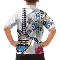 Hawaiian and Japanese Together Family Matching Off Shoulder Short Dress and Hawaiian Shirt Japanese Culture and Turtle Kakau Tattoo White Color