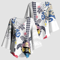 Hawaiian and Japanese Together Kimono Sleeve Blouse Japanese Culture and Turtle Kakau Tattoo White Color - Polynesian Pride