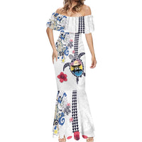 Hawaiian and Japanese Together Mermaid Dress Japanese Culture and Turtle Kakau Tattoo White Color