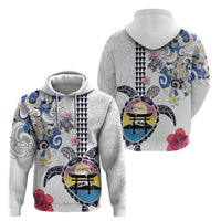 Hawaiian and Japanese Together Zip Hoodie Japanese Culture and Turtle Kakau Tattoo White Color