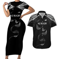 New Zealand Rugby Custom Couples Matching Short Sleeve Bodycon Dress and Hawaiian Shirt Aotearoa Armour Blacks Silver Ferns - Polynesian Pride