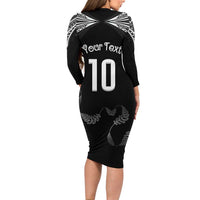 New Zealand Rugby Custom Family Matching Long Sleeve Bodycon Dress and Hawaiian Shirt Aotearoa Armour Blacks Silver Ferns - Polynesian Pride