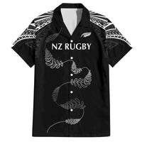 New Zealand Rugby Custom Family Matching Off The Shoulder Long Sleeve Dress and Hawaiian Shirt Aotearoa Armour Blacks Silver Ferns - Polynesian Pride