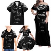 New Zealand Rugby Custom Family Matching Off Shoulder Maxi Dress and Hawaiian Shirt Aotearoa Armour Blacks Silver Ferns - Polynesian Pride