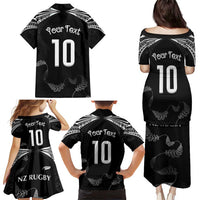 New Zealand Rugby Custom Family Matching Puletasi and Hawaiian Shirt Aotearoa Armour Blacks Silver Ferns - Polynesian Pride
