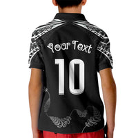 New Zealand Rugby Custom Kid Polo Shirt Aotearoa Armour Blacks Silver Ferns - Polynesian Pride