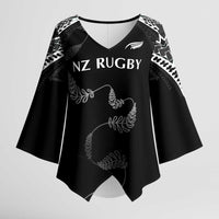 New Zealand Rugby Custom Kimono Sleeve Blouse Aotearoa Armour Blacks Silver Ferns - Polynesian Pride