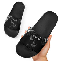 New Zealand Rugby Slide Sandals Aotearoa Armour Blacks Silver Ferns - Polynesian Pride