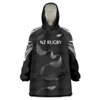 New Zealand Rugby Custom Wearable Blanket Hoodie Aotearoa Armour Blacks Silver Ferns - Polynesian Pride