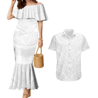 Tonga White Sunday Couples Matching Mermaid Dress and Hawaiian Shirt Tongan Tribal Heritage Tattoos - Polynesian Pride