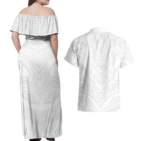 Tonga White Sunday Couples Matching Off Shoulder Maxi Dress and Hawaiian Shirt Tongan Tribal Heritage Tattoos - Polynesian Pride