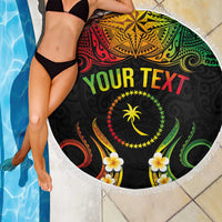 Personalised Chuuk Independence Day Beach Blanket Polynesian Tattoo and Plumeria Reggae Color