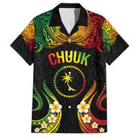 Personalised Chuuk Independence Day Family Matching Short Sleeve Bodycon Dress and Hawaiian Shirt Polynesian Tattoo and Plumeria Reggae Color