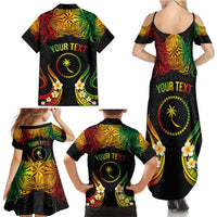 Personalised Chuuk Independence Day Family Matching Summer Maxi Dress and Hawaiian Shirt Polynesian Tattoo and Plumeria Reggae Color