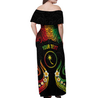 Personalised Chuuk Independence Day Off Shoulder Maxi Dress Polynesian Tattoo and Plumeria Reggae Color